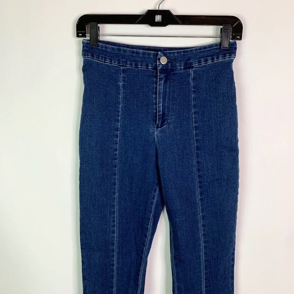 Do + Be Jeans Women's Small Pleated Flare High Rise Dark Wash Raw Hem Stretch - Picture 3 of 6